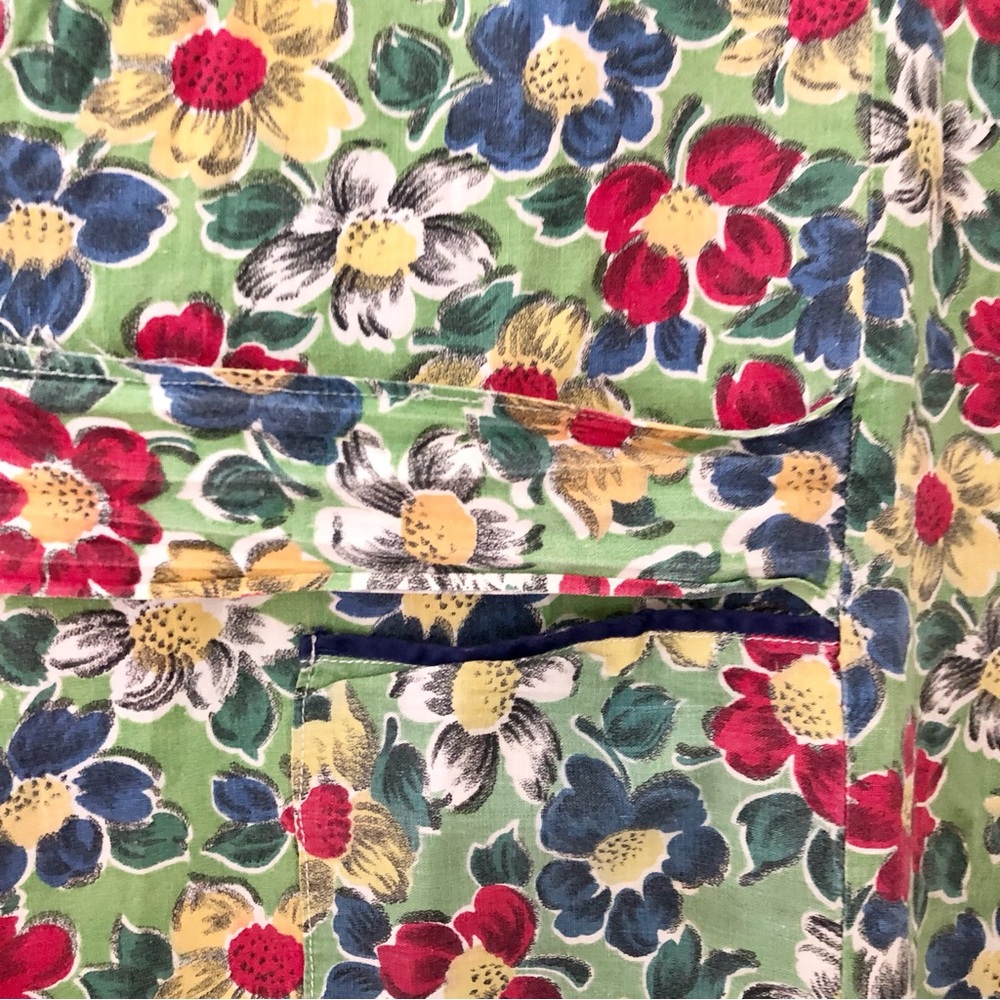 Vintage Floral Smock pockets Apron bow flowers green blue red yellow - Picture 7 of 10